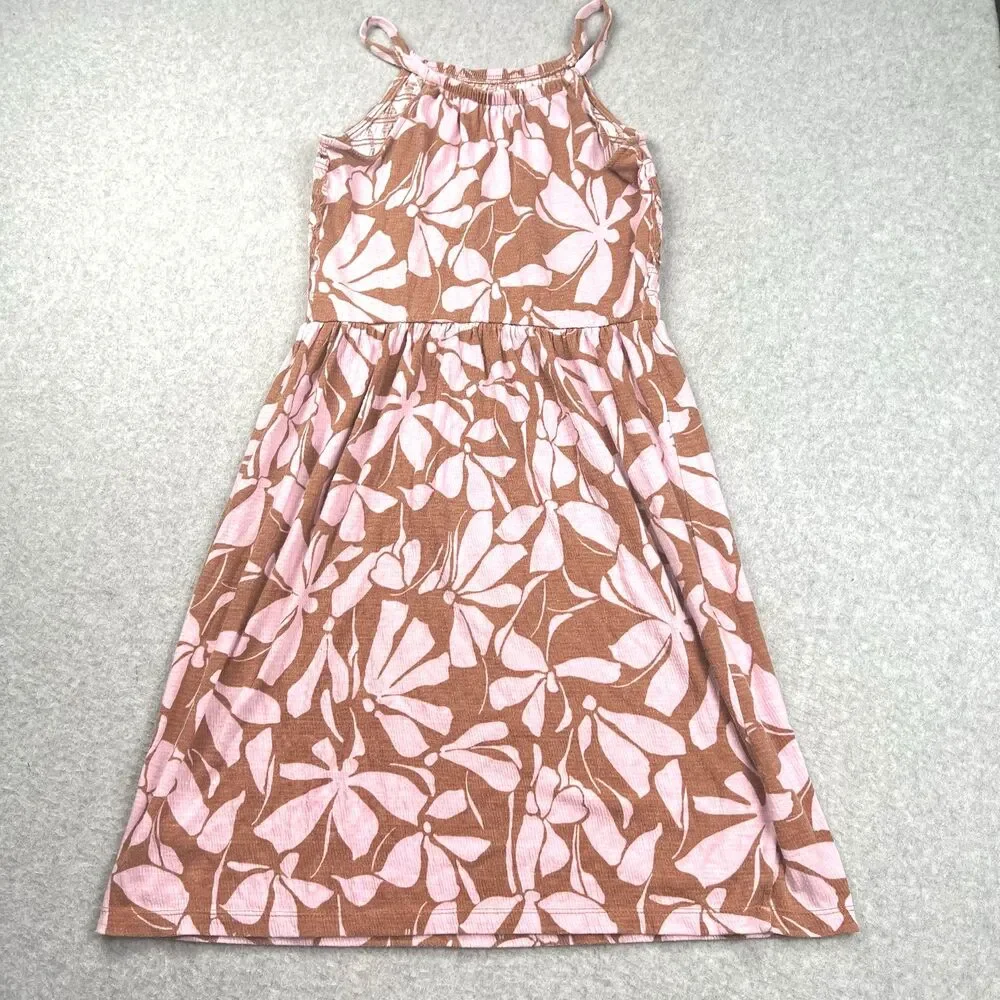 Carter's Dress Girls 10 Pink Brown Floral Smocked Sleeveless Sundress Summer